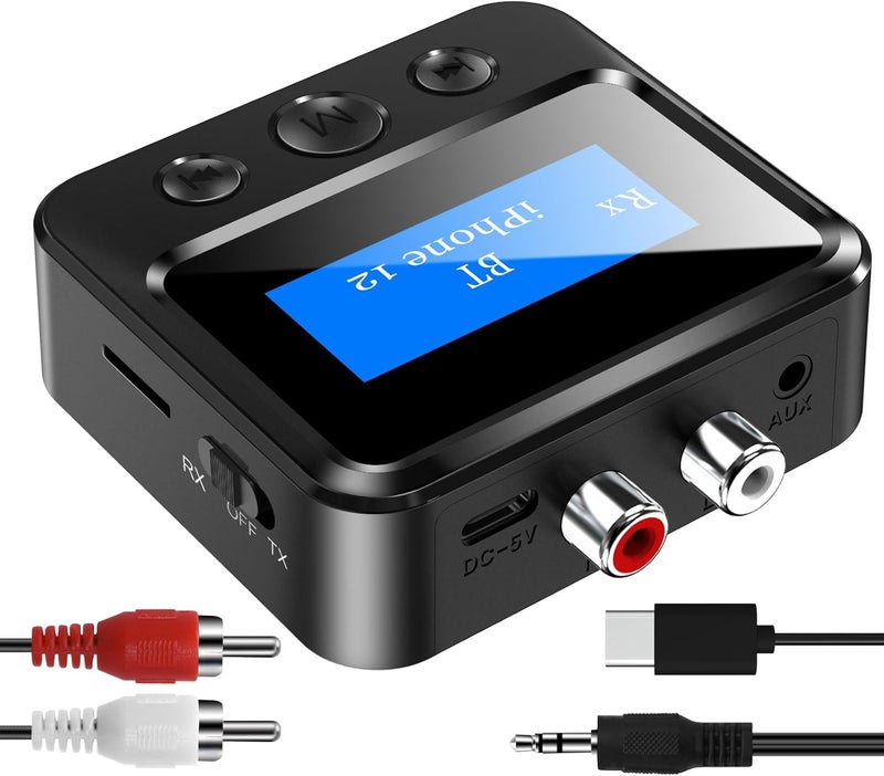 Baishun Bluetooth Transmitter Receiver for TV, Audio Adapter for Home Stereo with RCA 3.5mm AUX & Display, Bluetooth Transmitter for Headphones/Speakers/Airplane/Home Theater/PC/Car, TF Card Output - Image 1